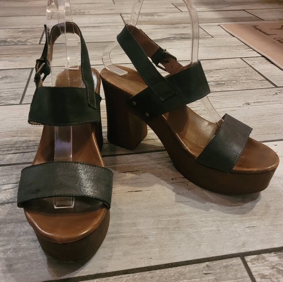 Musse & Cloud Leiza black Leather Platform Sandals Women's US 9 Made in Spain - Picture 2 of 14